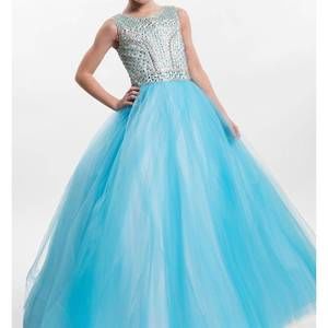 NEW RACHEL ALLAN crystal embellished soft tulle ball gown in turquoise